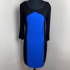 Saint Tropez‎ West Dress Women's Large Blue Black 3/4 Sleeve Stretch Date Night